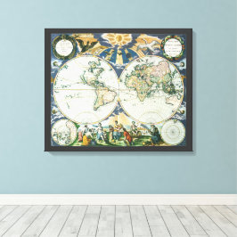 Antiek Oude Wereldkaart door Pieter Goos, 1666 Canvas Afdruk