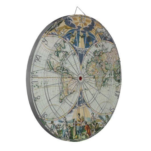 Antiek Oude Wereldkaart door Pieter Goos, 1666 Dartbord (Voorkant Links)