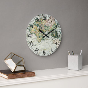 Antiek Oude Wereldkaart door Pieter Goos, 1666 Grote Klok