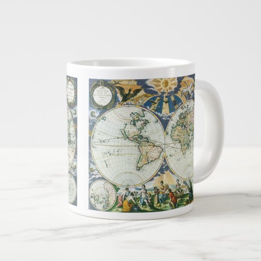  Antiek Oude Wereldkaart door Pieter Goos, 1666 Grote Koffiekop (Voorkant rechts)