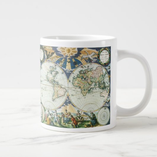  Antiek Oude Wereldkaart door Pieter Goos, 1666 Grote Koffiekop (Rechts)