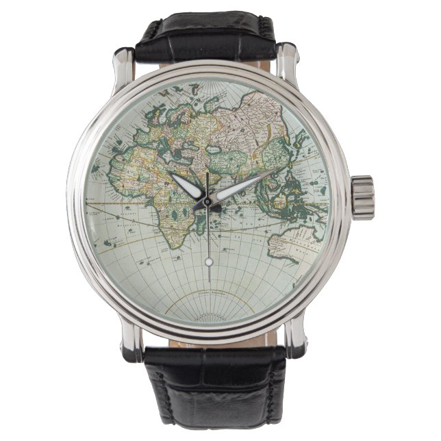  Antiek Oude Wereldkaart door Pieter Goos, 1666 Horloge (Voorkant)