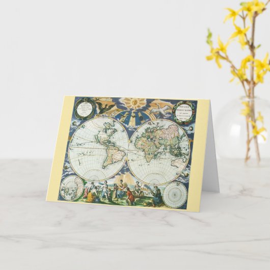  Antiek Oude Wereldkaart door Pieter Goos, 1666 Kaart (Gele Bloem)