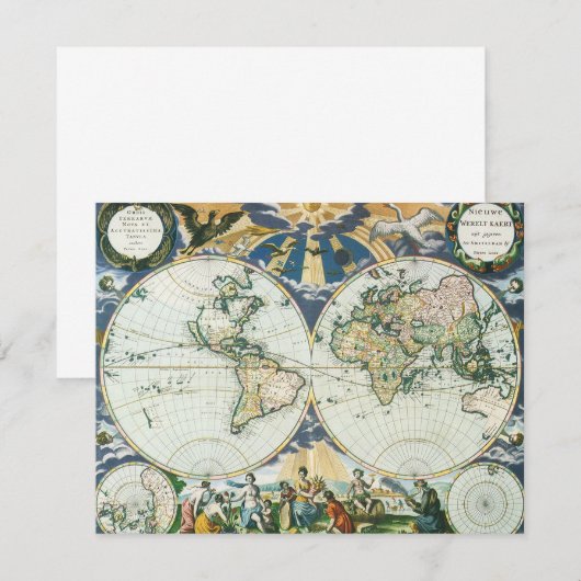  Antiek Oude Wereldkaart door Pieter Goos, 1666 Kaart (Voorkant / Achterkant)