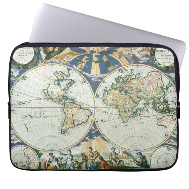  Antiek Oude Wereldkaart door Pieter Goos, 1666 Laptop Sleeve (Voorkant)