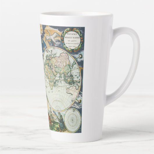  Antiek Oude Wereldkaart door Pieter Goos, 1666 Latte Mok (Rechts)