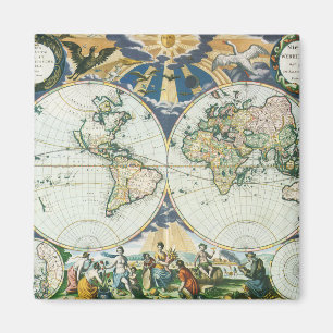 Antiek Oude Wereldkaart door Pieter Goos, 1666 Magneet