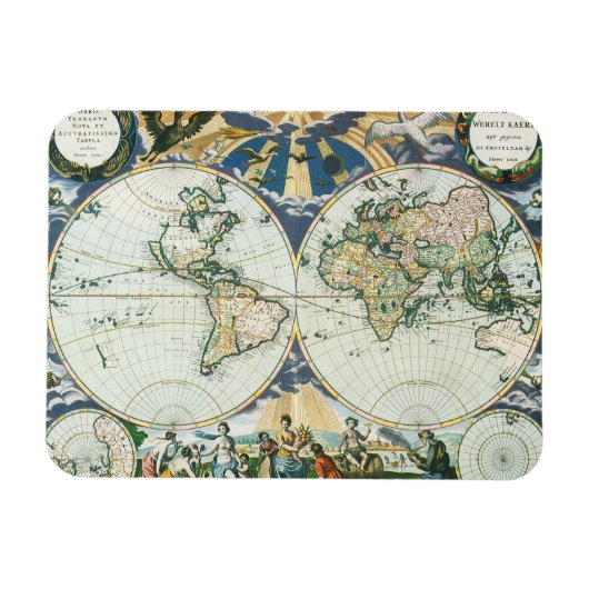  Antiek Oude Wereldkaart door Pieter Goos, 1666 Magneet (Horizontaal)