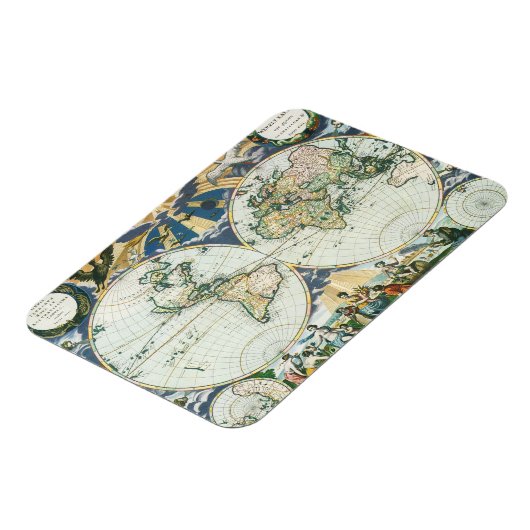  Antiek Oude Wereldkaart door Pieter Goos, 1666 Magneet (Linkerzijde)