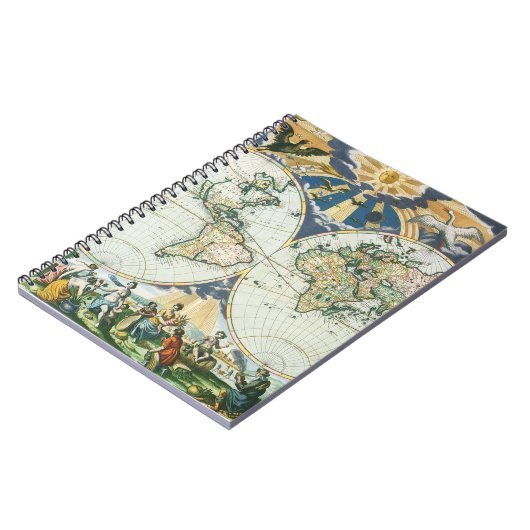  Antiek Oude Wereldkaart door Pieter Goos, 1666 Notitieboek (Linkerzijde)