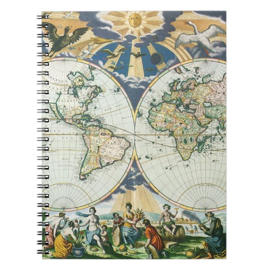  Antiek Oude Wereldkaart door Pieter Goos, 1666 Notitieboek (Voorkant)