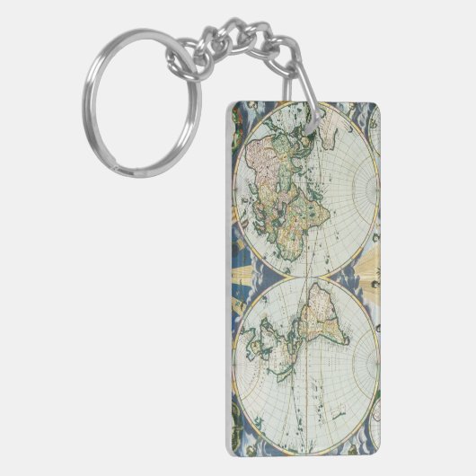 Antiek Oude Wereldkaart door Pieter Goos, 1666 Sleutelhanger (Voorkant Links)