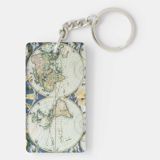 Antiek Oude Wereldkaart door Pieter Goos, 1666 Sleutelhanger (achterkant)