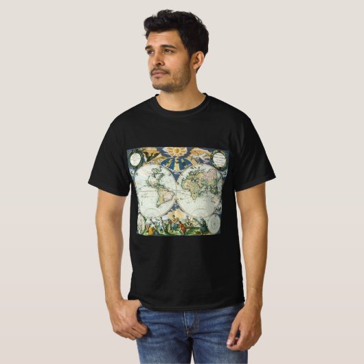 Antiek Oude Wereldkaart door Pieter Goos, 1666 T-shirt (Voorkant volledig)