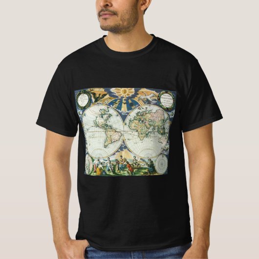  Antiek Oude Wereldkaart door Pieter Goos, 1666 T-shirt (Voorkant)