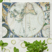  Antiek Oude Wereldkaart door Pieter Goos, 1666 Theedoek (Gevouwen)