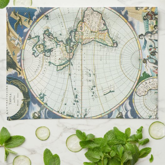  Antiek Oude Wereldkaart door Pieter Goos, 1666 Theedoek (Gevouwen)