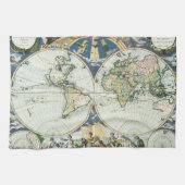  Antiek Oude Wereldkaart door Pieter Goos, 1666 Theedoek (Horizontaal)