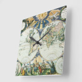  Antiek Oude Wereldkaart door Pieter Goos, 1666 Vierkante Klok (Hoek)