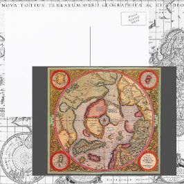 Antiek Oude Wereldkaart, Noordpool, 1595 Briefkaart