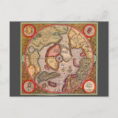 Antiek Oude Wereldkaart, Noordpool, 1595 Briefkaart (Voorkant)
