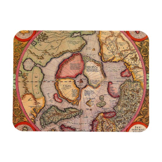 Antiek Oude Wereldkaart, Noordpool, 1595 Magneet (Horizontaal)