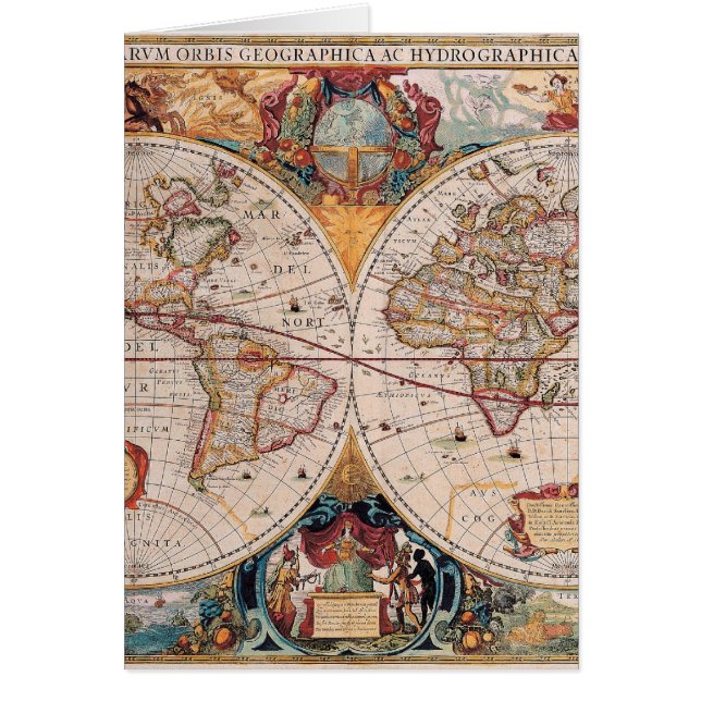  Antiek, oude Wereldkaart, ontwerp met flauwte afd (Voorkant)