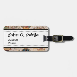 Antiek, oude Wereldkaart, ontwerp met flauwte afd Bagagelabel