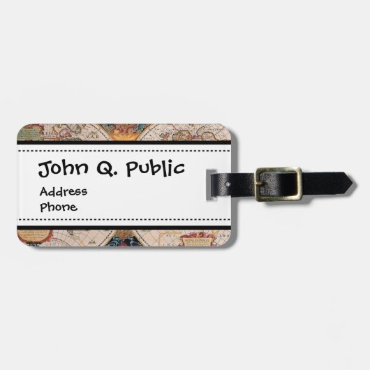 Antiek, oude Wereldkaart, ontwerp met flauwte afd Bagagelabel (Voorkant horizontaal)