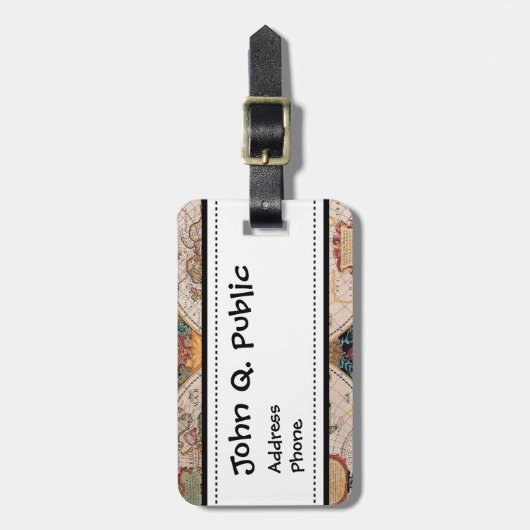  Antiek, oude Wereldkaart, ontwerp met flauwte afd Bagagelabel (Voorkant verticaal)