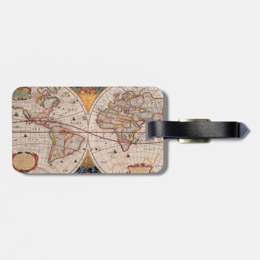 Antiek, oude Wereldkaart, ontwerp met flauwte afd Bagagelabel (Achterkant horizontaal)