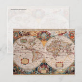  Antiek, oude Wereldkaart, ontwerp met flauwte afd Briefkaart (Voorkant / Achterkant)