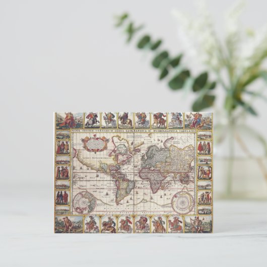  Antiek, oude Wereldkaart, ontwerp met flauwte afd Briefkaart (Staand voorkant)