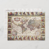  Antiek, oude Wereldkaart, ontwerp met flauwte afd Briefkaart (Voorkant / Achterkant)