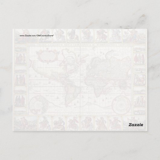 Antiek, oude Wereldkaart, ontwerp met flauwte afd Briefkaart (Achterkant)