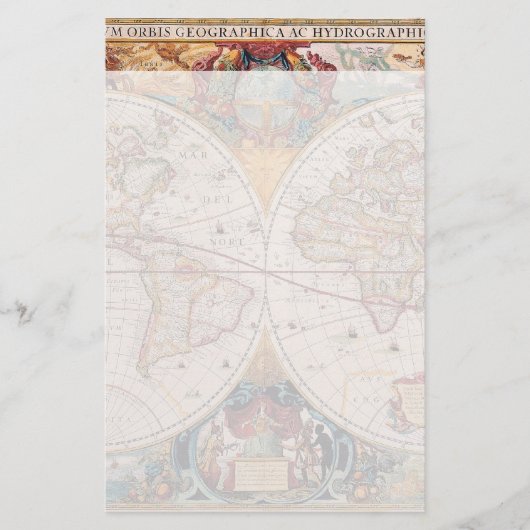  Antiek, oude Wereldkaart, ontwerp met flauwte afd Briefpapier (Voorkant)