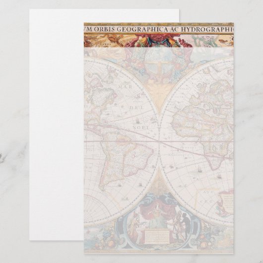  Antiek, oude Wereldkaart, ontwerp met flauwte afd Briefpapier (Voorkant / Achterkant)