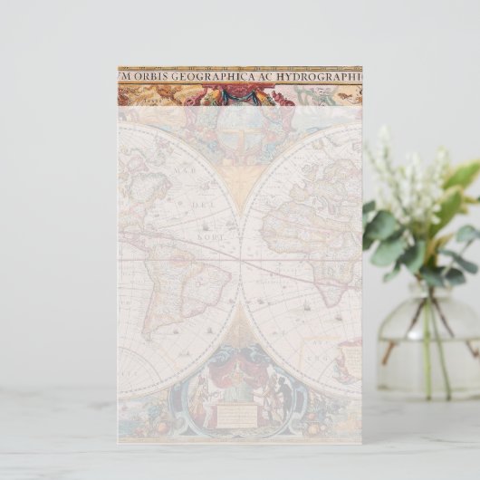  Antiek, oude Wereldkaart, ontwerp met flauwte afd Briefpapier (Staand voorkant)