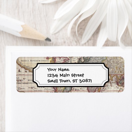 Antiek, oude Wereldkaart, ontwerp met flauwte afd Etiket (Insitu)