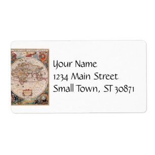 Antiek, oude Wereldkaart, ontwerp met flauwte afd Etiket