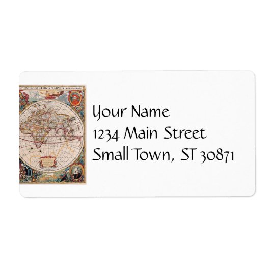  Antiek, oude Wereldkaart, ontwerp met flauwte afd Etiket (Voorkant)