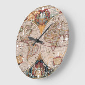  Antiek, oude Wereldkaart, ontwerp met flauwte afd Grote Klok (Hoek)