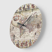  Antiek, oude Wereldkaart, ontwerp met flauwte afd Grote Klok (Hoek)