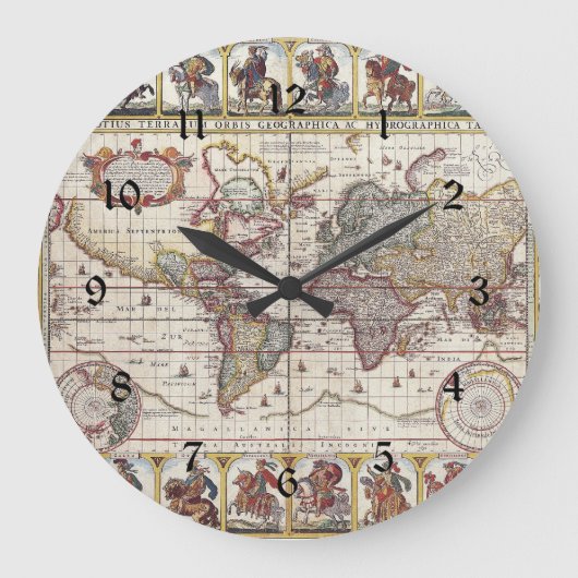  Antiek, oude Wereldkaart, ontwerp met flauwte afd Grote Klok (Voorkant)