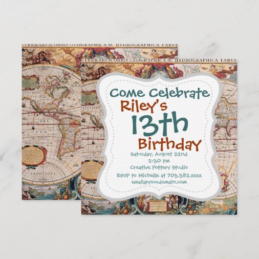  Antiek, oude Wereldkaart, ontwerp met flauwte afd Kaart (Voorkant / Achterkant)