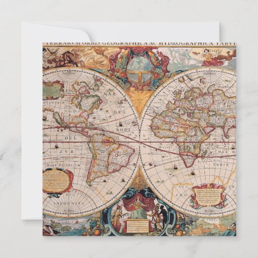  Antiek, oude Wereldkaart, ontwerp met flauwte afd Kaart (Achterkant)