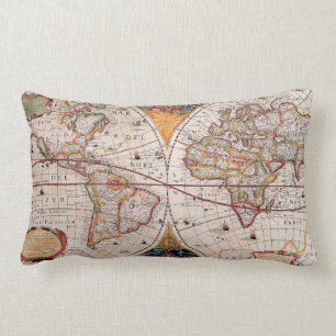 Antiek, oude Wereldkaart, ontwerp met flauwte afd Kussen