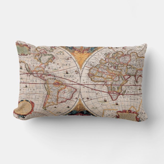  Antiek, oude Wereldkaart, ontwerp met flauwte afd Kussen (Voorkant)