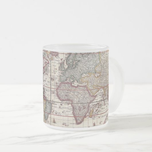  Antiek, oude Wereldkaart, ontwerp met flauwte afd Matglas Koffiemok (Voorkant rechts)