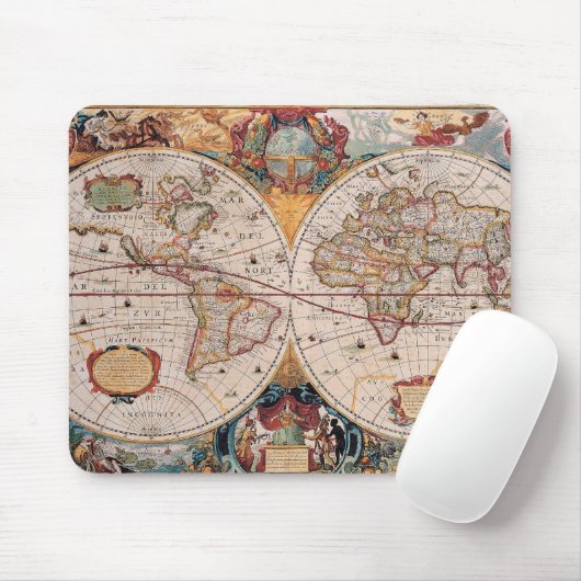  Antiek, oude Wereldkaart, ontwerp met flauwte afd Muismat (Met muis)